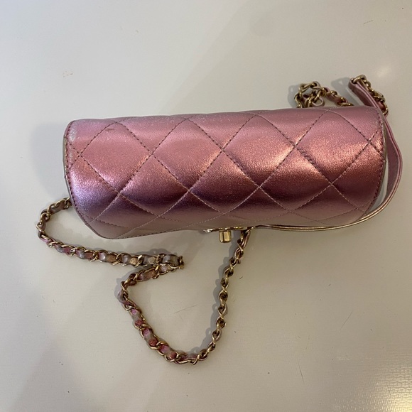 CHANEL ROSE GOLD METALLIC LAMBSKIN MINI SQUARE WITH GOLD HARDWARE Handbag - Picture 12 of 16